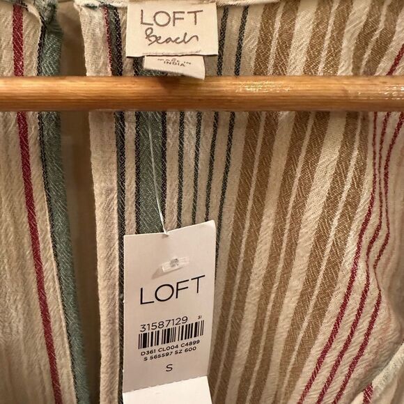 Loft Beach Striped Tie Front Wide Leg Jumpsuit Puff Sleeve Small - Picture 5 of 6